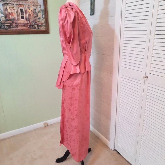 Vintage RARE ILGWU union made silk rose 2 PC formal gown dress sz 3 4 *D3 - Picture 4 of 9